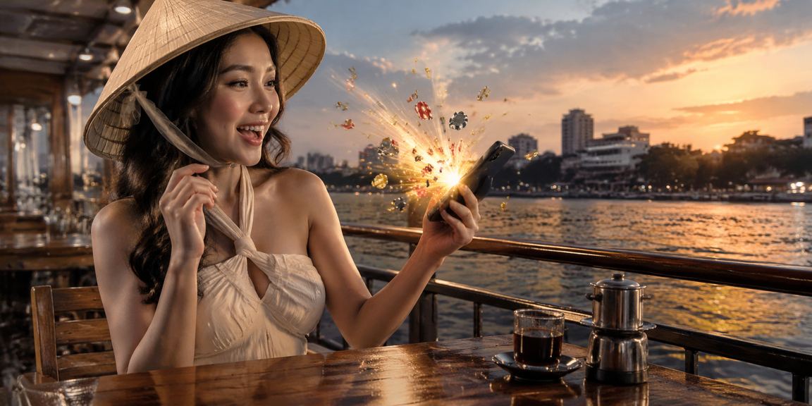 Người dùng trải nghiệm casino di động tại Hà Nội với nón lá truyền thống