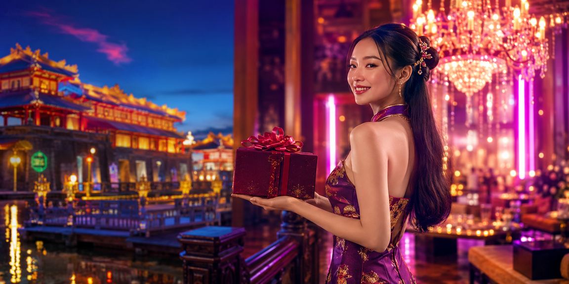Khung cảnh neon sống động tại Huế gợi liên tưởng đến casino và voucher cuối tuần
